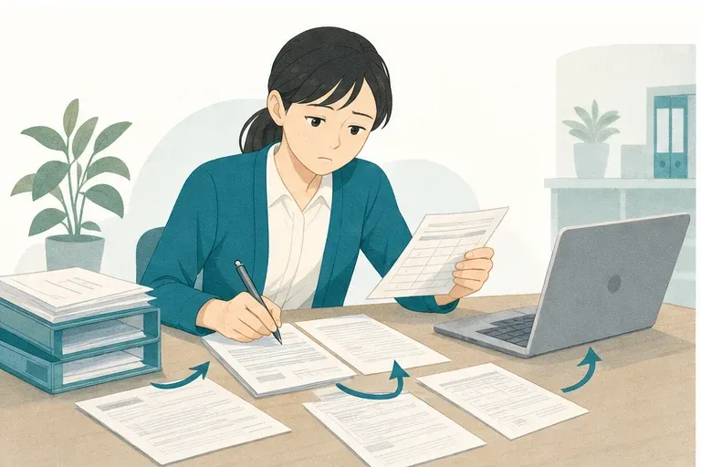 同じ内容を、様式ごとに書き直す——相談支援専門員の困りごとを表したイラスト